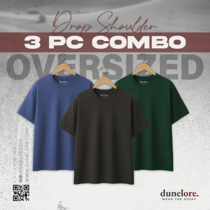 Oversized Drop Shoulder T-Shirts (3-Piece Combo) Blue Black Green Combo 4