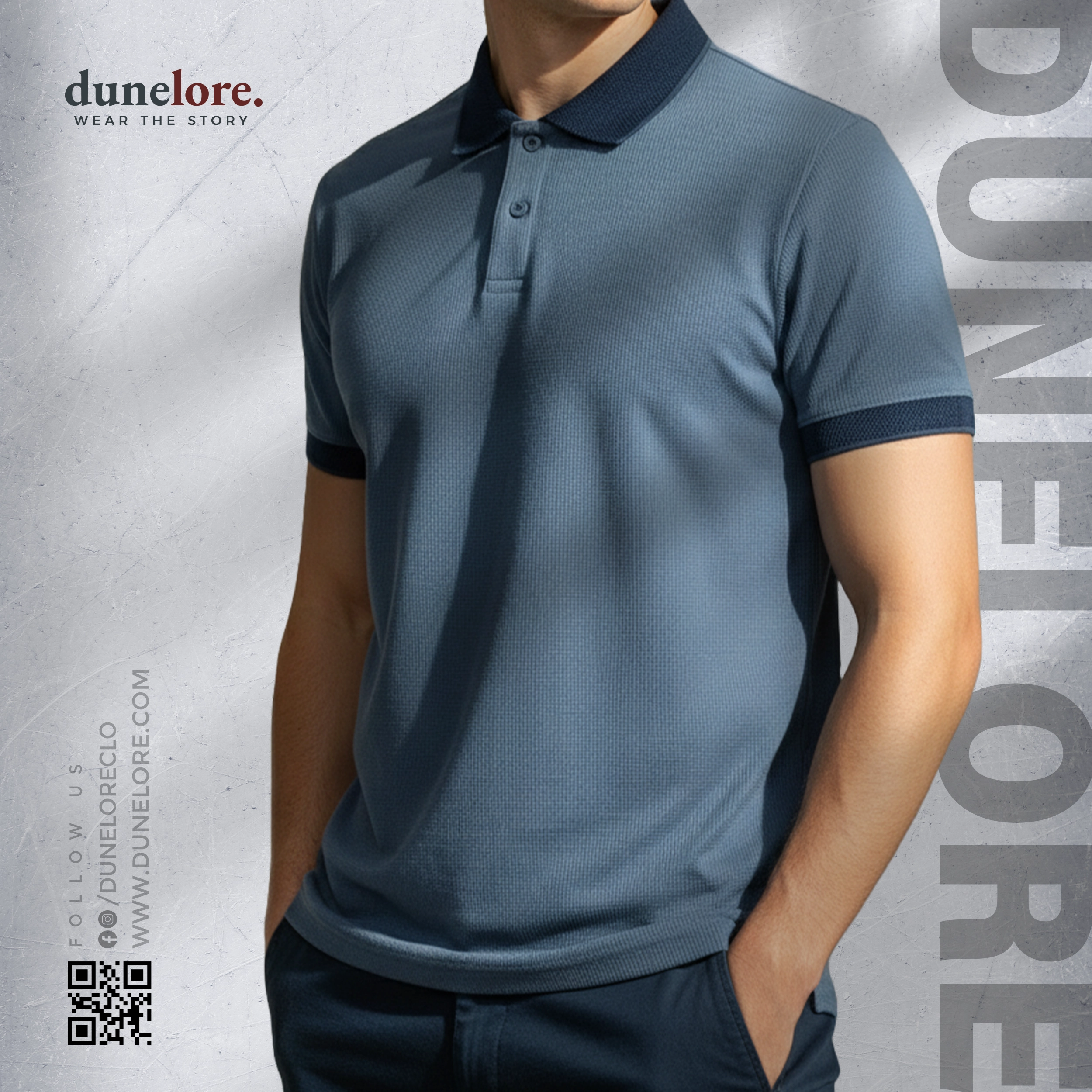 Polo Blue Waffle Classic Waffle Polo – Slate Blue Contrast Edition